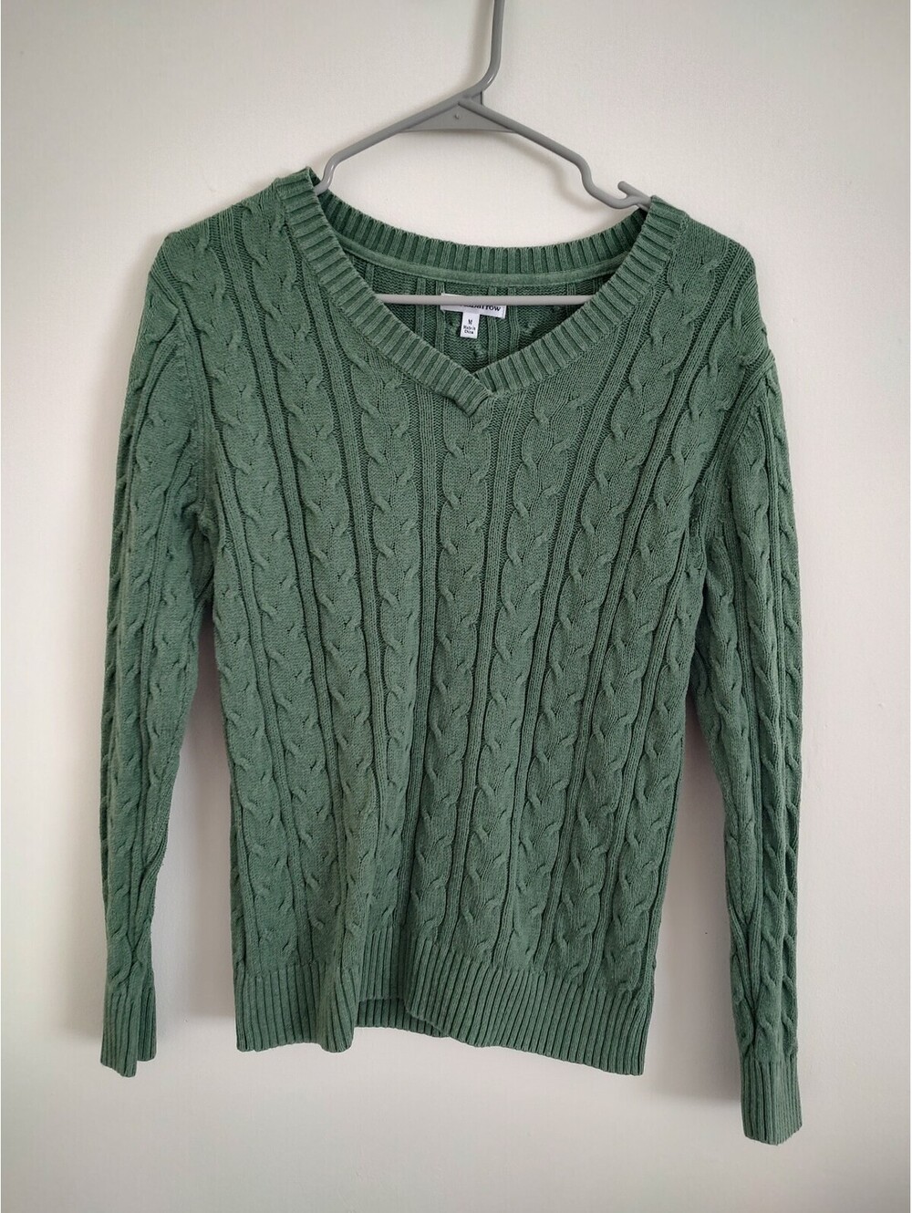 Croft & Barrow Women's Green Cable Knit Cotton Sweater V-Neck Size M